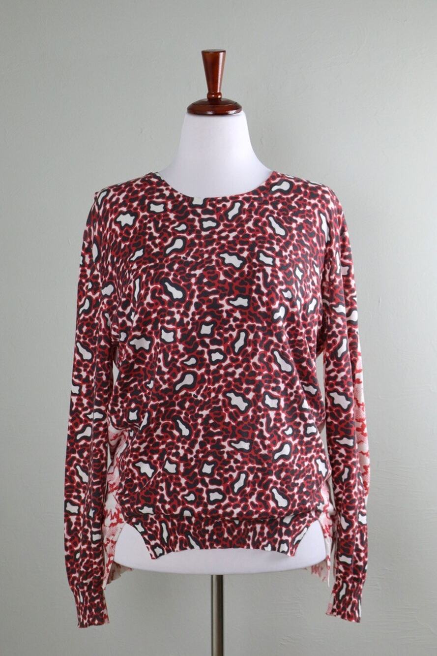 STELLA MCCARTNEY Mixed Leopard Print Cotton Knit Hi Lo Sweater Top Size 44